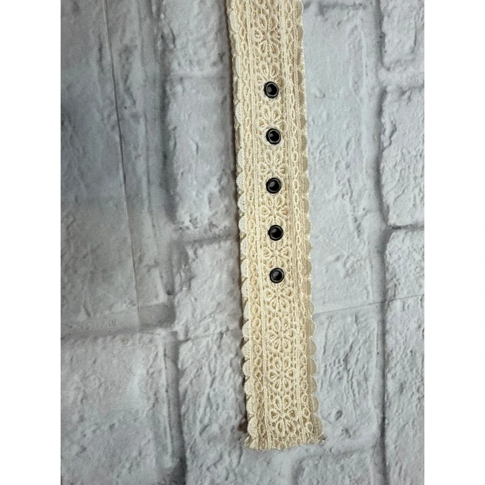 Lace Canvas Belt Womens Size 3 Cream Excellent Pearl Buckle Boho Cottage
